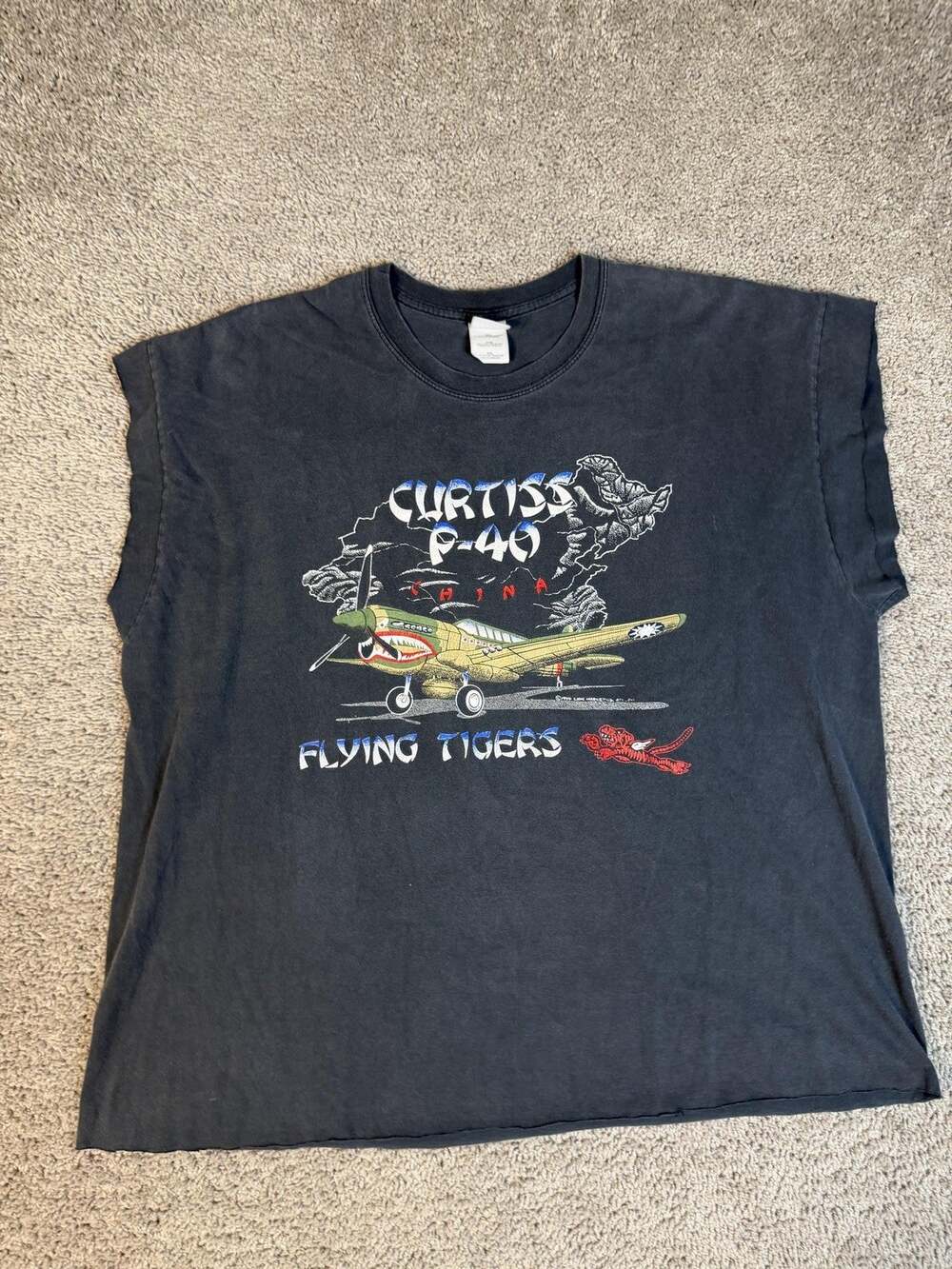 Curtiss P-40 Flying Tigers Shirt Mens 2XL Black China WWII Graphic Sleeveless